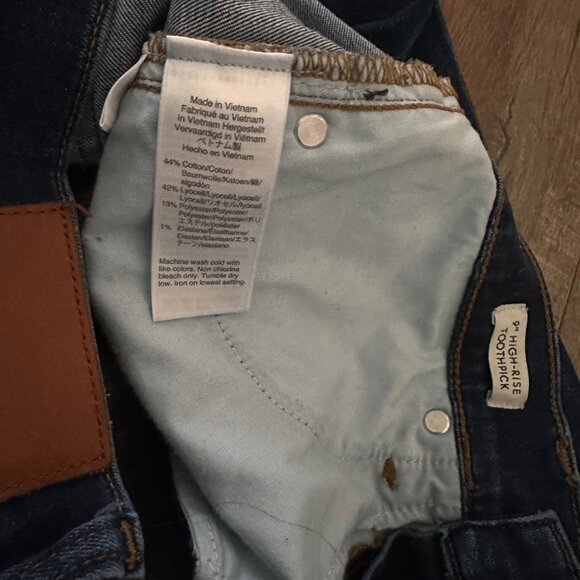 J Crew Classic Toothpick High Rise Raw Hem Dark Blue Stretch Denim Jeans - Picture 5 of 6